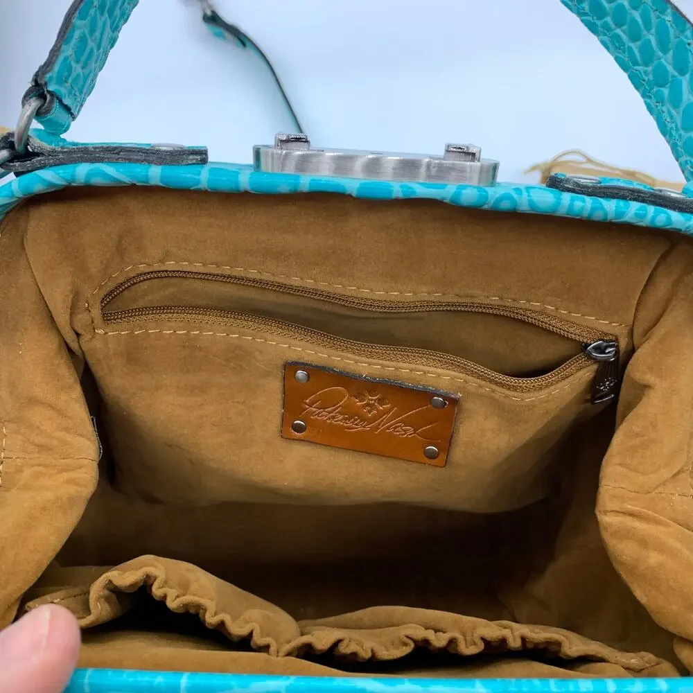 Patricia Nash Leather Purse Croc Embossed Blue Aqua Handbags